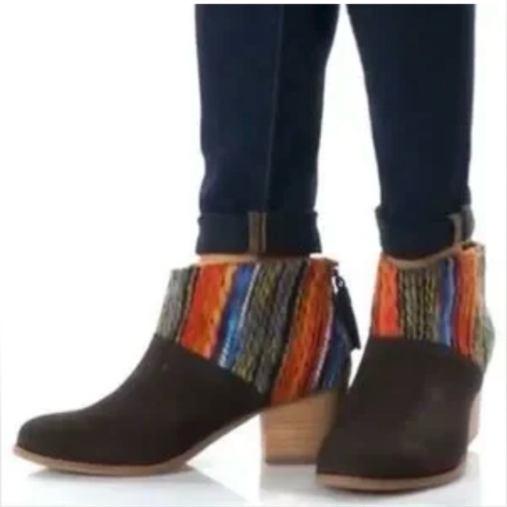 Toms Brown Ankle Booties with Multicolor Knit Cuff